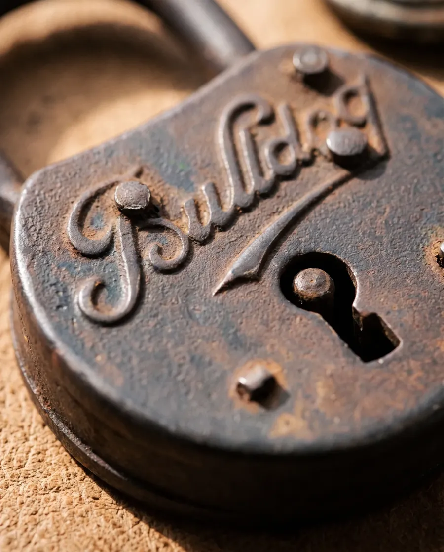 Cadenas ancien Bulldog et sa clef, photo 2